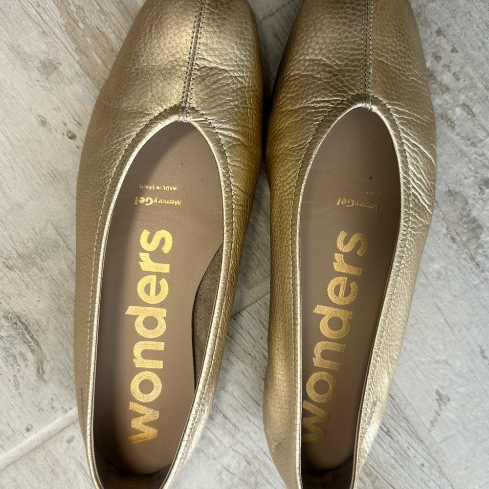 Wonders Gold Leather Loafers for Women